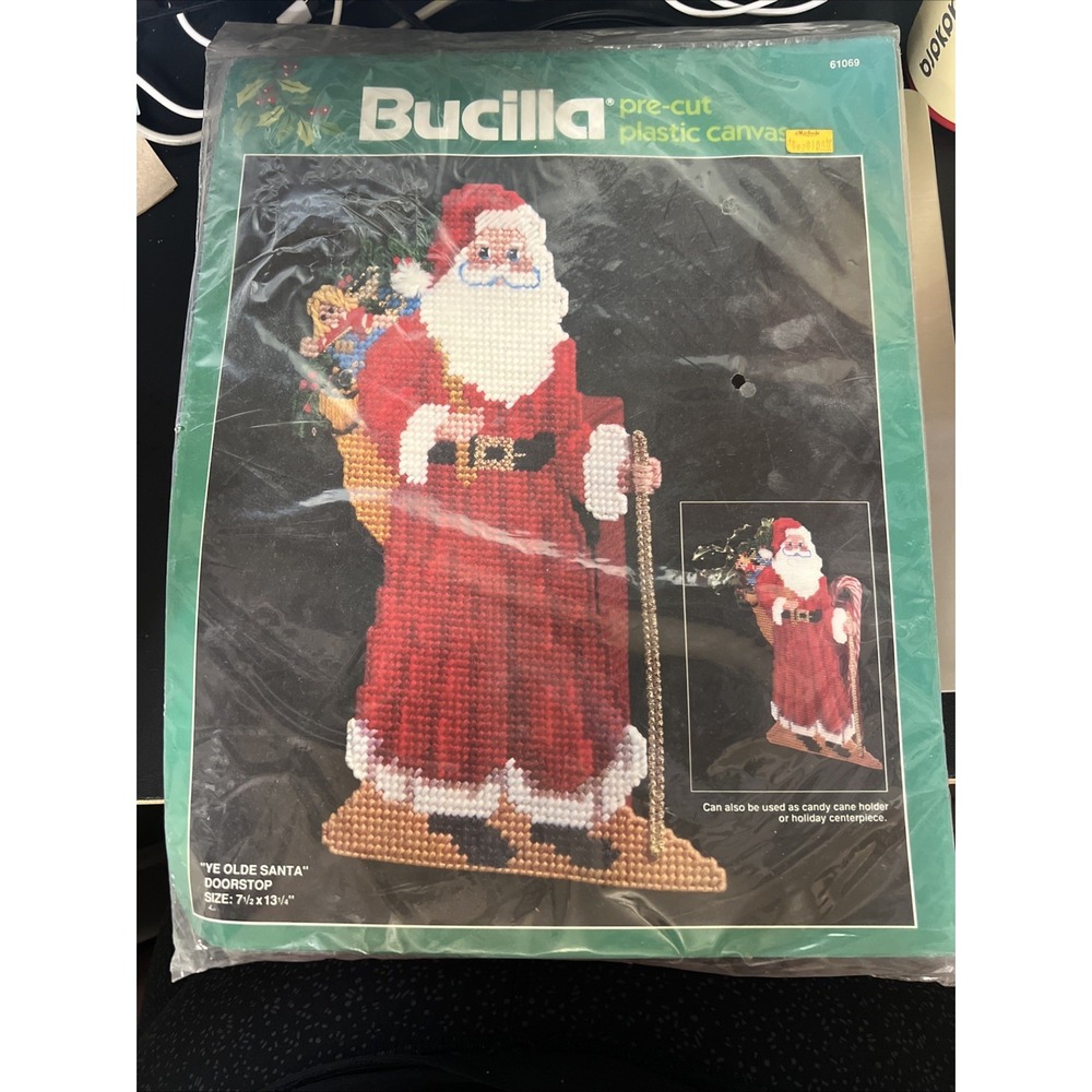 Bucilla YE OLD SANTA Door Stopper Cross Stitch Kit #61069 Plastic Canvas NOS